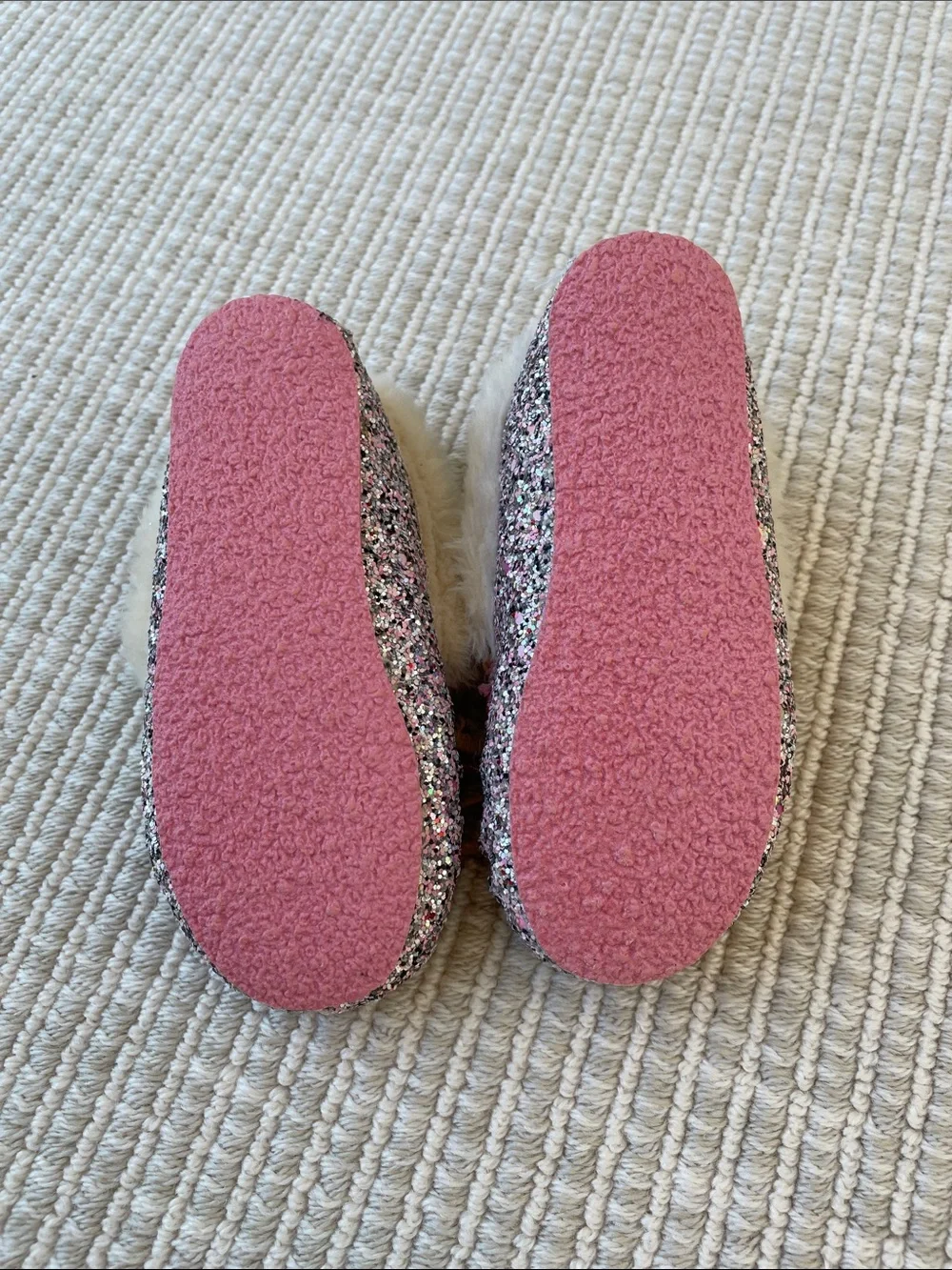 Crewcuts Pink Glitter Faux-Fur Bow Moccasin Slippers